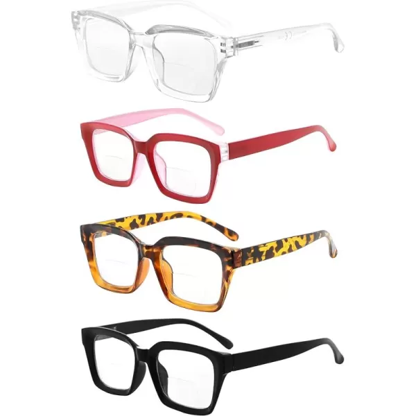 Eyekepper 4-packing Bifocal Sunglasses for Women Reading under the Sun Stylish Bifocal Readers Tinted Lens Oversize +2.50