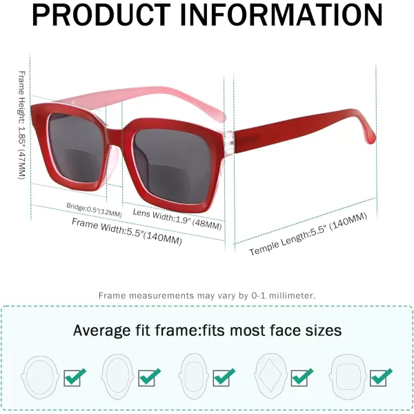 Eyekepper 4-packing Bifocal Sunglasses for Women Reading under the Sun Stylish Bifocal Readers Tinted Lens Oversize +2.50