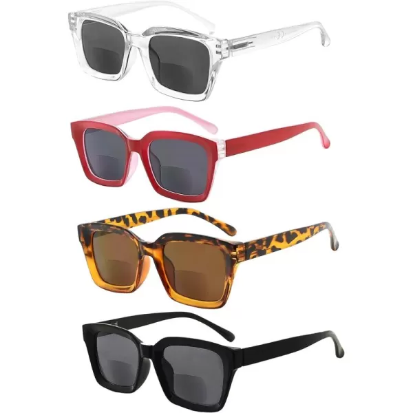 Eyekepper 4-packing Bifocal Sunglasses for Women Reading under the Sun Stylish Bifocal Readers Tinted Lens Oversize +2.50