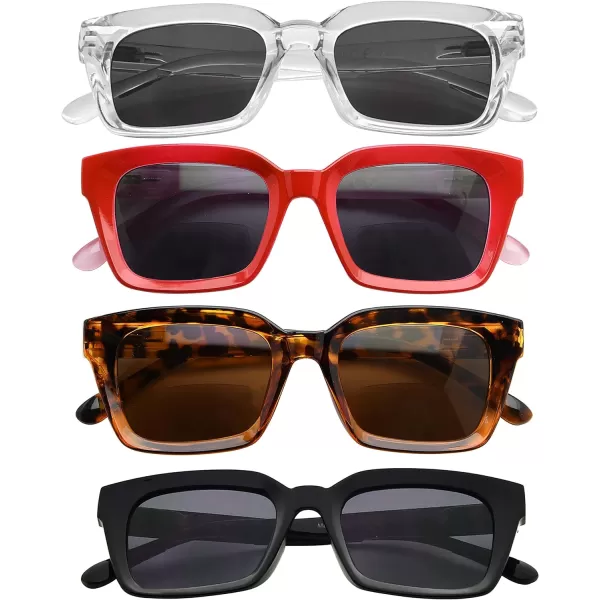 Eyekepper 4-packing Bifocal Sunglasses for Women Reading under the Sun Stylish Bifocal Readers Tinted Lens Oversize +2.50