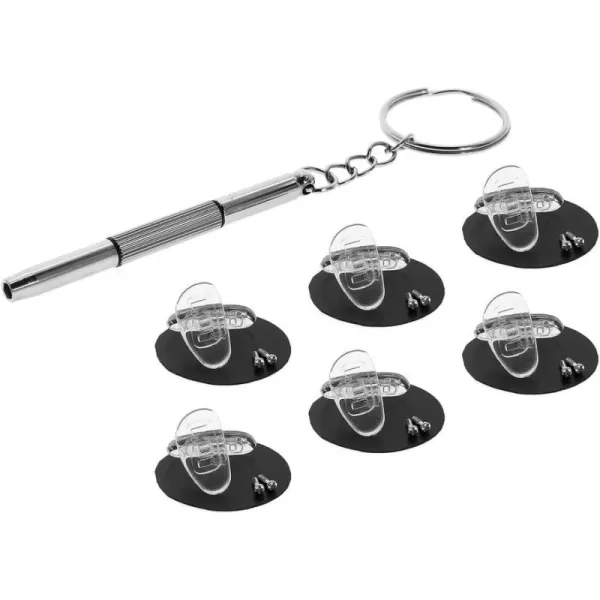 Eyekepper 6 Pairs 15mm D-Shaped Screw-in Soft Silicone Glasses Nose Pads / 1pc Mini 3 in 1 Stainless Steel Screwdriver