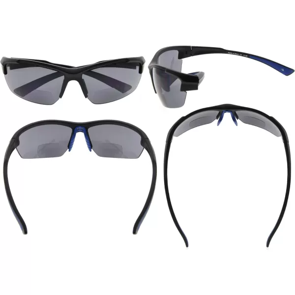 Eyekepper TR90 Sports Half-Rimless Bifocal Sunglasses Baseball Running Fishing Driving Golf Softball Hiking Readers 