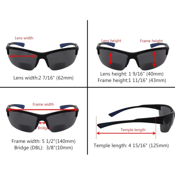 Eyekepper TR90 Sports Half-Rimless Bifocal Sunglasses Baseball Running Fishing Driving Golf Softball Hiking Readers 