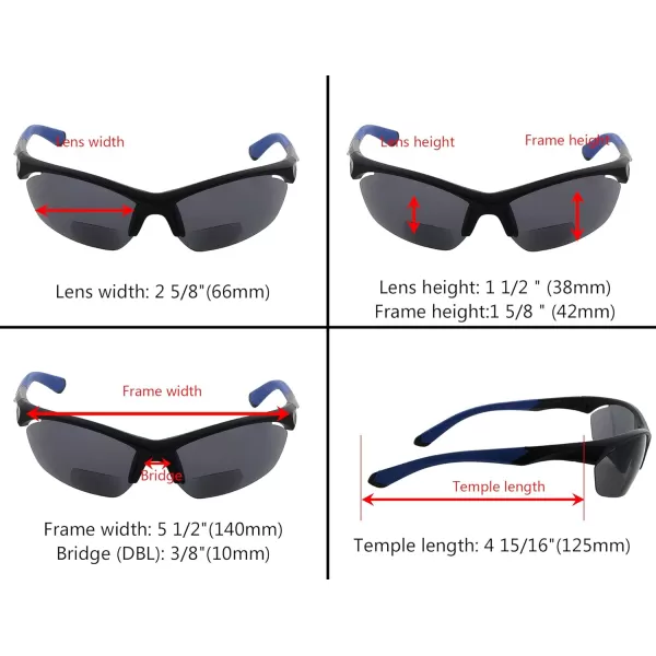 Eyekepper TR90 Sports Half-Rimless Bifocal Sunglasses Baseball Running Fishing Driving Golf Softball Hiking Readers 