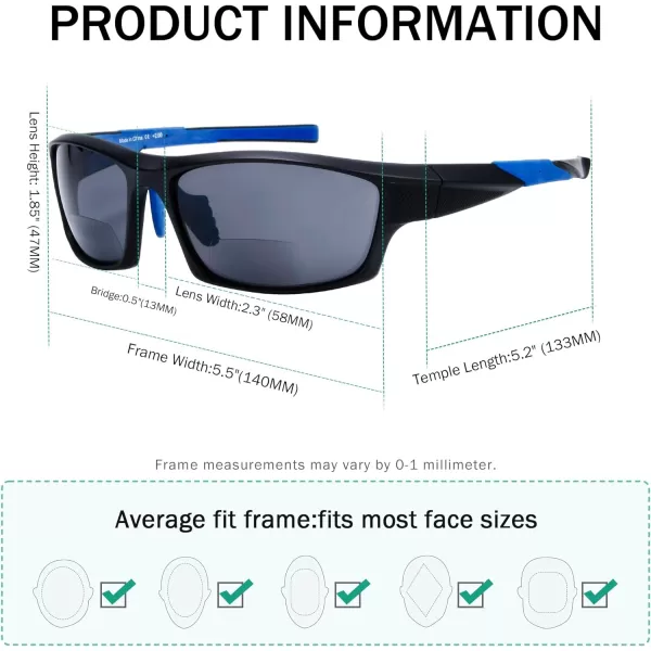 Eyekepper TR90 Sports Half-Rimless Bifocal Sunglasses Baseball Running Fishing Driving Golf Softball Hiking Readers 