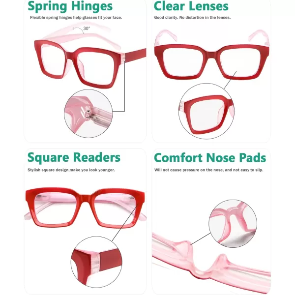 Eyekepper Ladies Reading Glasses - Oversized Square Design Readers for Women Red
