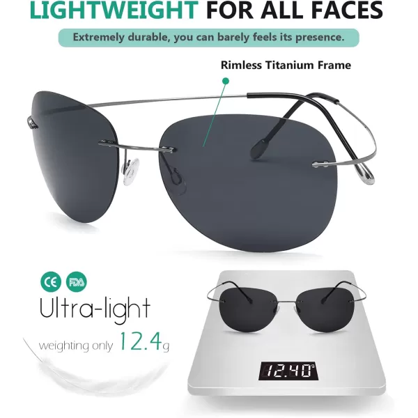 Eyekepper Rimless Titanium Frame Polarized Sunglasses Grey Lens