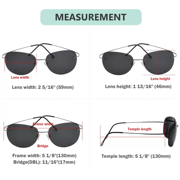 Eyekepper Rimless Titanium Frame Polarized Sunglasses Grey Lens