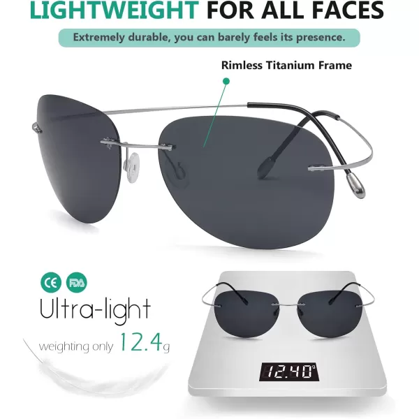 Eyekepper Rimless Titanium Frame Polarized Sunglasses Grey Lens