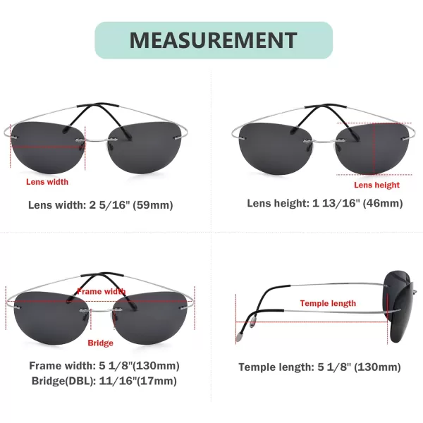 Eyekepper Rimless Titanium Frame Polarized Sunglasses Grey Lens