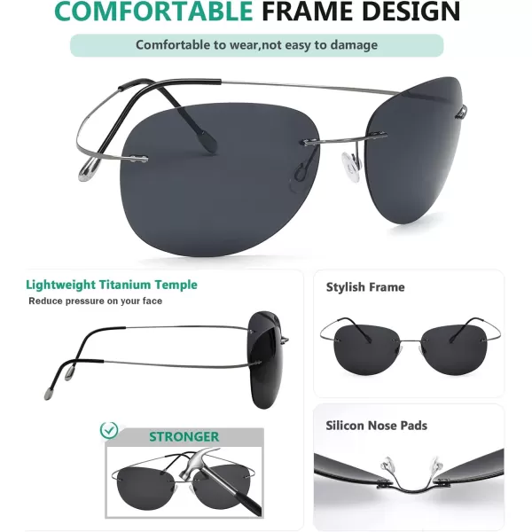 Eyekepper Rimless Titanium Frame Polarized Sunglasses Grey Lens