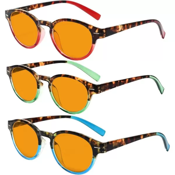 Eyekepper 3 Pack Round Computer Reading Glasses Oval Stylish Blue Light Blocking Readers for Women with Amber Tinted +0.50