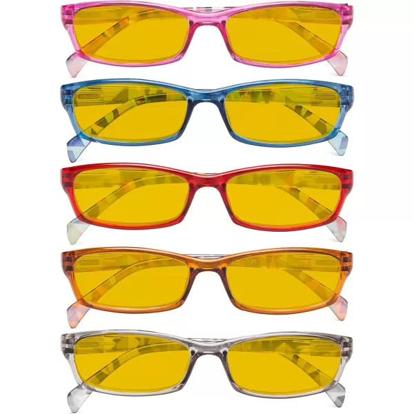Eyekepper 5 Pack Computer Glasses Digital Eye Strain Prevention Blue Light Filter Reading Glasses Amber Tinted