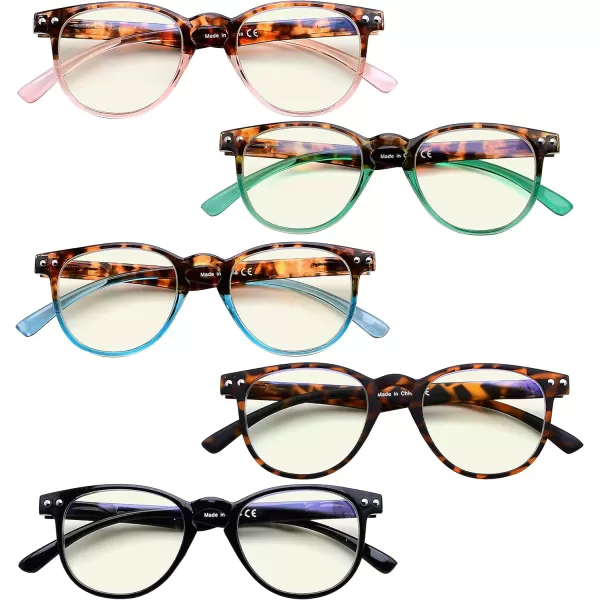 Eyekepper 5-pack Blue Light Blocking Reading Glasses for Women Orange Tinted +1.00