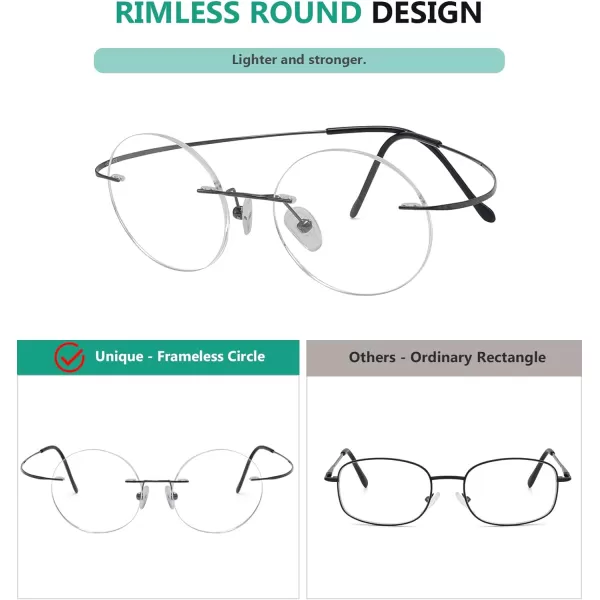 Eyekepper Titanium Rimless Round Reading Sunglasses Sunshine Readers Grey Lens