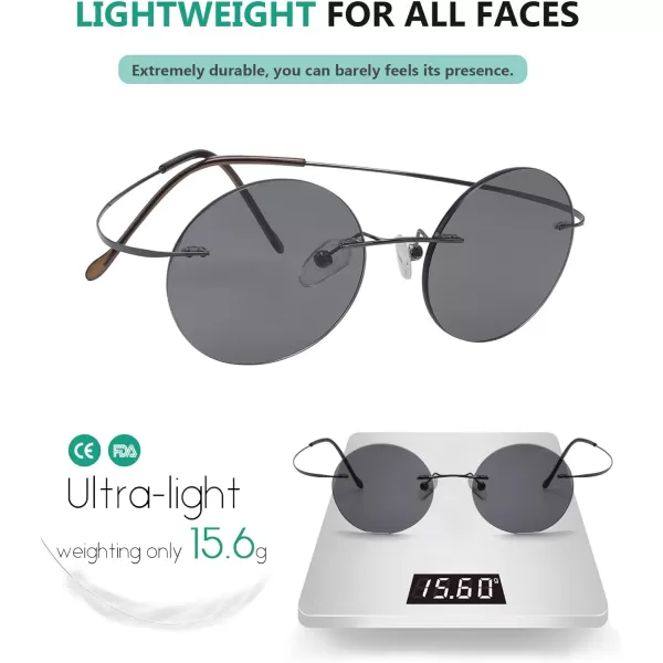 Eyekepper Titanium Rimless Round Reading Sunglasses Sunshine Readers Grey Lens