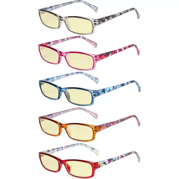 Eyekepper 5 Pack Computer Glasses Digital Eye Strain Prevention Blue Light Filter Reading Glasses Amber Tinted