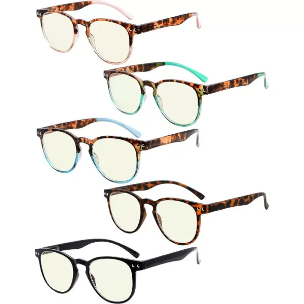Eyekepper 5-pack Blue Light Blocking Reading Glasses for Women Orange Tinted +1.00