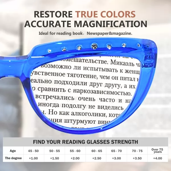 Eyekepper Reading Glasses for Women Rhinestone Readers Oversize Half-Moon Design Eyeglasses - Blue +2.50