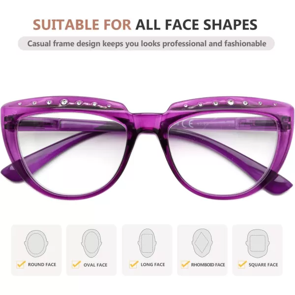 Eyekepper Reading Glasses for Women Rhinestone Readers Oversize Half-Moon Design Eyeglasses - Blue +2.50
