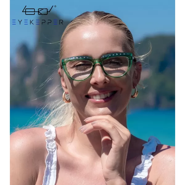 Eyekepper Reading Glasses for Women Rhinestone Readers Oversize Half-Moon Design Eyeglasses - Blue +2.50