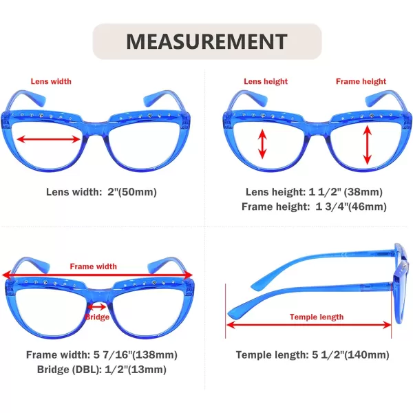 Eyekepper Reading Glasses for Women Rhinestone Readers Oversize Half-Moon Design Eyeglasses - Blue +2.50