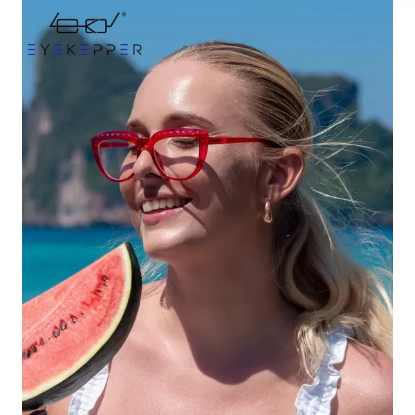Eyekepper Reading Glasses for Women Rhinestone Readers Oversize Half-Moon Design Eyeglasses - Blue +2.50