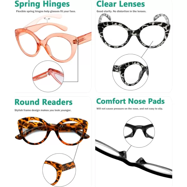 Eyekepper Round Reading Glasses for Women Large Frame Readers - Pink +1.75