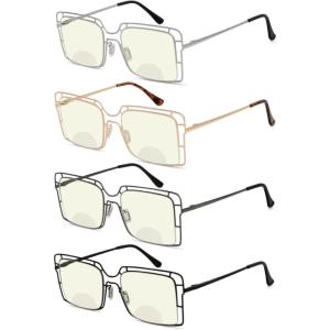 imageEyekepper 4pack Bifocal Reading Glasses Blue Light Blocking Thin Metal Hollow Frame Bifocal Readers4 Pack Mixedcolor Bifocal Reading Glasses Blue Light Blocking