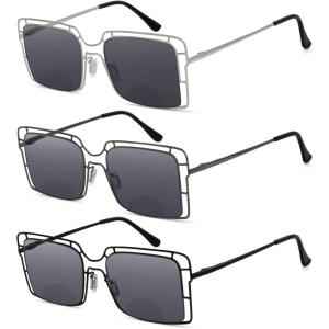 imageEyekepper 4pack Bifocal Reading Glasses Blue Light Blocking Thin Metal Hollow Frame Bifocal Readers4 Pack Mixedcolor Grey Lens
