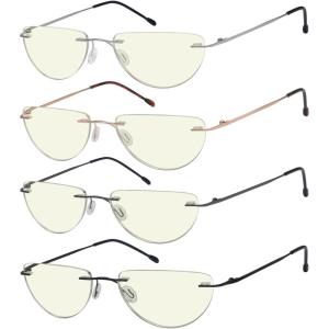imageEyekepper 4pack Rimless Reading Glasses Blue Light Blocking Lightweight Women Men Half Moon Readers 204 Pack Mix Color2
