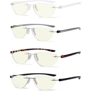 imageEyekepper 4pack Rimless Reading Glasses Blue Light Blocking Women Men Half Moon Readers 2504 Pack Mix Color1
