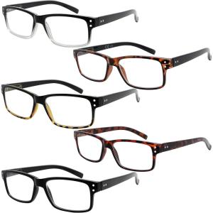 imageEyekepper 5 Pack Reading Glasses for Men Spring Hinges Classic Readers5 Pack Mix Color2