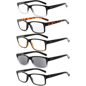 imageEyekepper 5 Pack Reading Glasses for Men Spring Hinges Classic Readers5 Pairs Mix