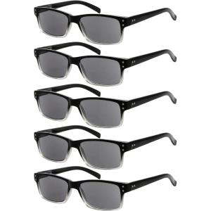 imageEyekepper 5 Pack Reading Glasses for Men Spring Hinges Classic Readers5pcs All Grey Lens