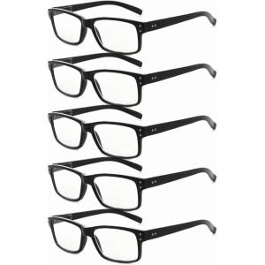 imageEyekepper 5 Pack Reading Glasses for Men Spring Hinges Classic ReadersBlack5pcs All Clear Lens