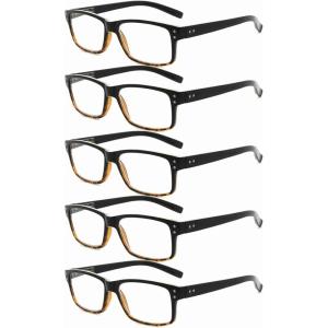 imageEyekepper 5 Pack Reading Glasses for Men Spring Hinges Classic ReadersBlackYellow5pcs All Clear Lens