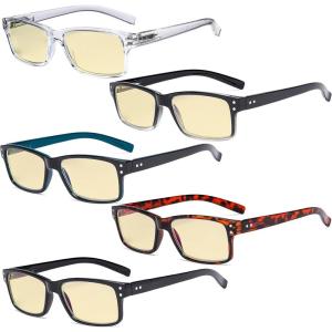 imageEyekepper 5 Pack Reading Glasses for Men Spring Hinges Classic ReadersBlue Light Blockingb605 Pairs