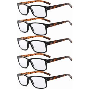 imageEyekepper 5 Pack Reading Glasses for Men Spring Hinges Classic ReadersDemi Arm5pcs All Clear Lens