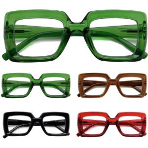 imageEyekepper 4pack Reading Glasses Blue Light Blocking Square Computer Glasses Readers Women 0505 Pack Mix Color2 Green