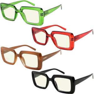 imageEyekepper 4pack Reading Glasses Blue Light Blocking Square Computer Glasses Readers Women 050Blue Light Blocking Reading Glasses