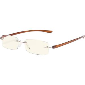 imageEyekepper Blue Light Blocking Rimless Reading Glasses  Small Frameless Reader for Women with Transparent Arm 175Gold FrameBrown Arm