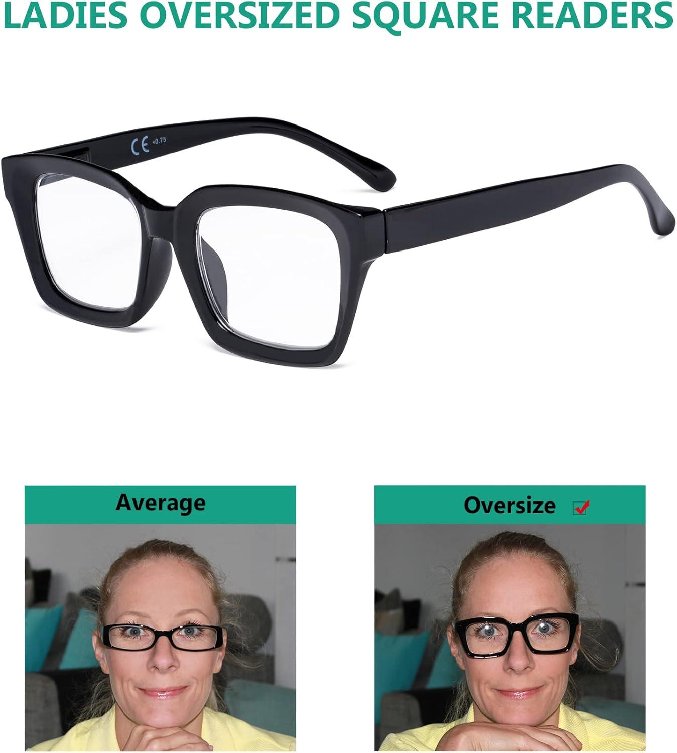 imageEyekepper 4 Pack Ladies Computer Glasses Oversized Square Design Blue Light Filter Readers 1754pcs Tortoise