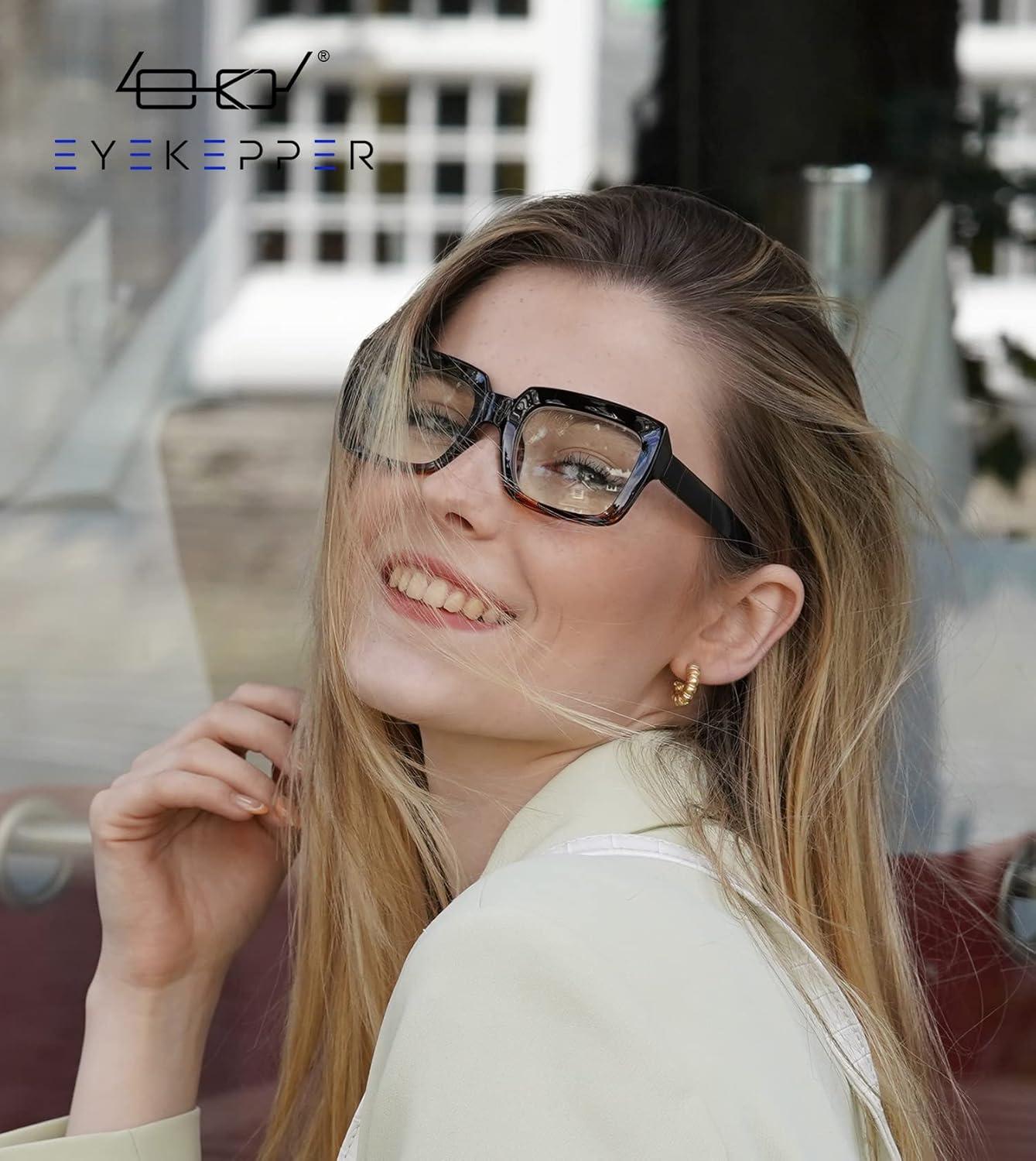 imageEyekepper Square Computer Reading Glasses  Blue Light Filter Readers Women  UV420 Protection Oversized Reading Glasses  Transparent 150BlackTortoisebb40 Lens
