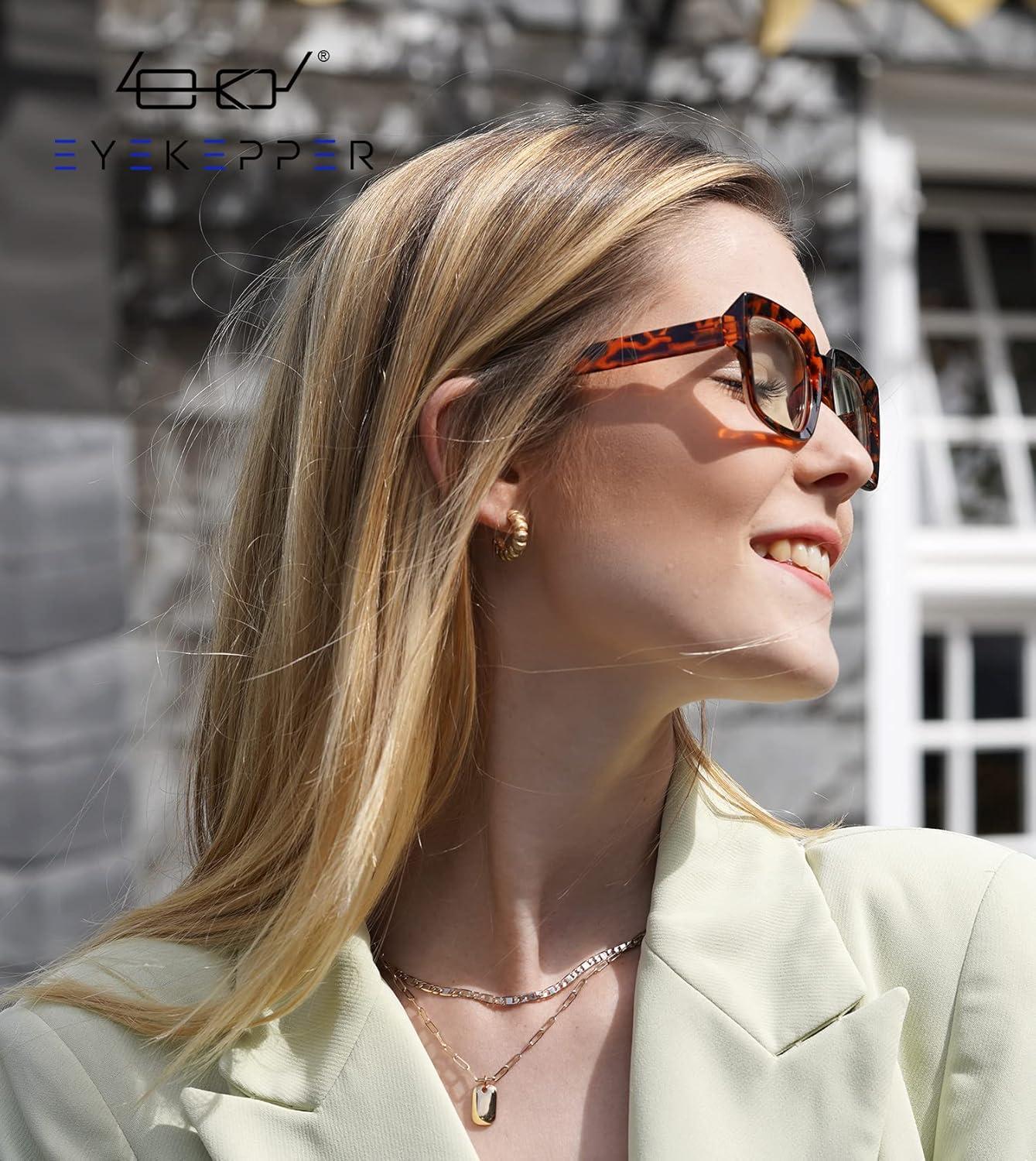 imageEyekepper Square Computer Reading Glasses  Blue Light Filter Readers Women  UV420 Protection Oversized Reading Glasses  Transparent 150Tortoisebb40 Lens