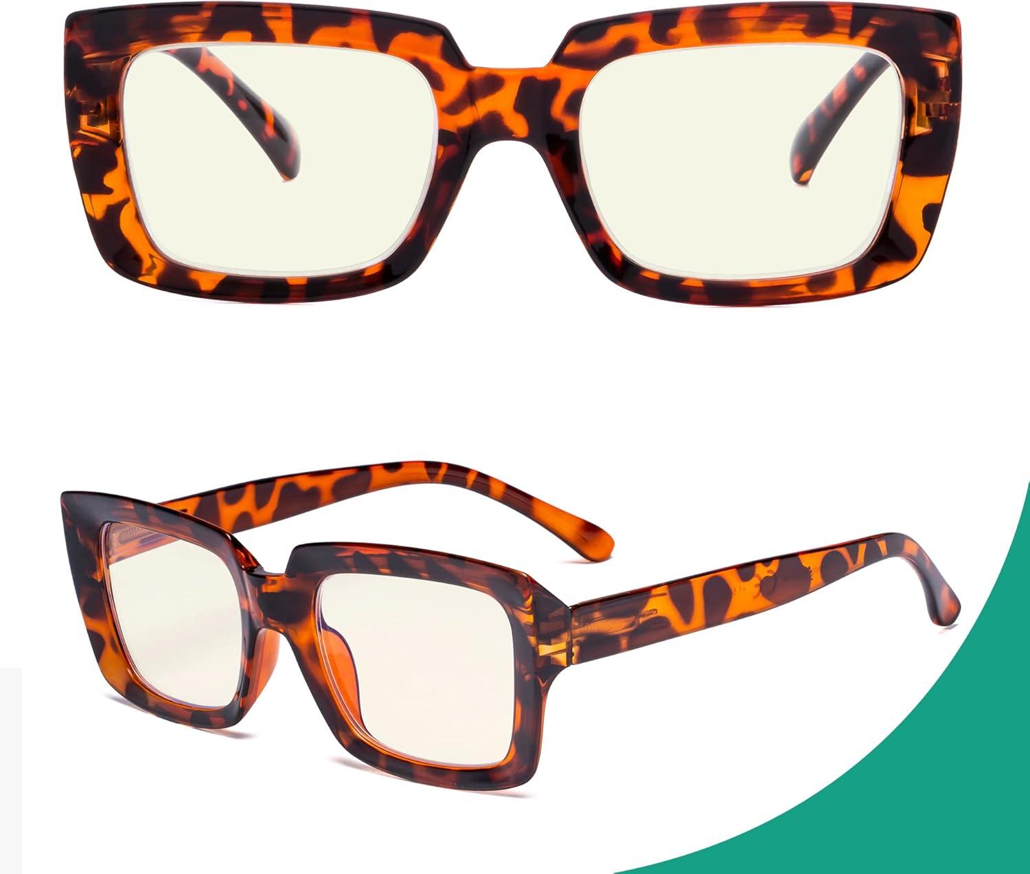 imageEyekepper Square Computer Reading Glasses  Blue Light Filter Readers Women  UV420 Protection Oversized Reading Glasses  Transparent 150Tortoisebb40 Lens