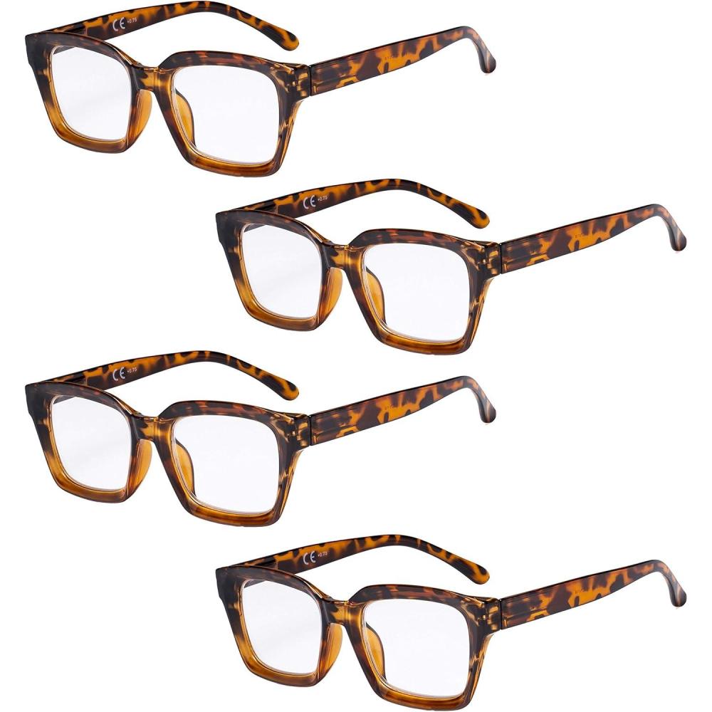 imageEyekepper 4 Pack Ladies Computer Glasses Oversized Square Design Blue Light Filter Readers 1754pcs Tortoise