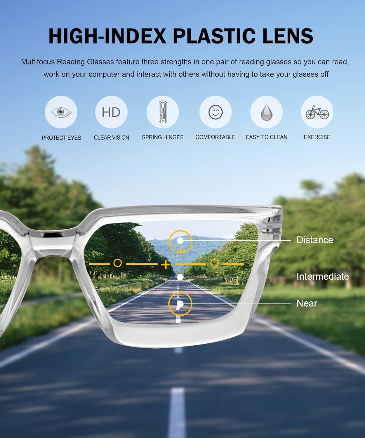 imageEyekepper Multifocus Progressive Computer Readers Women  Noline Trifocal Reading Glasses Blue Light Filter Oversize Frame  GreyTortoise 100Transparent