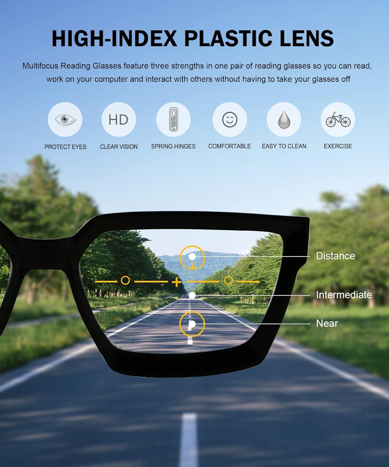 imageEyekepper Multifocus Progressive Computer Readers Women  Noline Trifocal Reading Glasses Blue Light Filter Oversize Frame  Tortoise 150Black