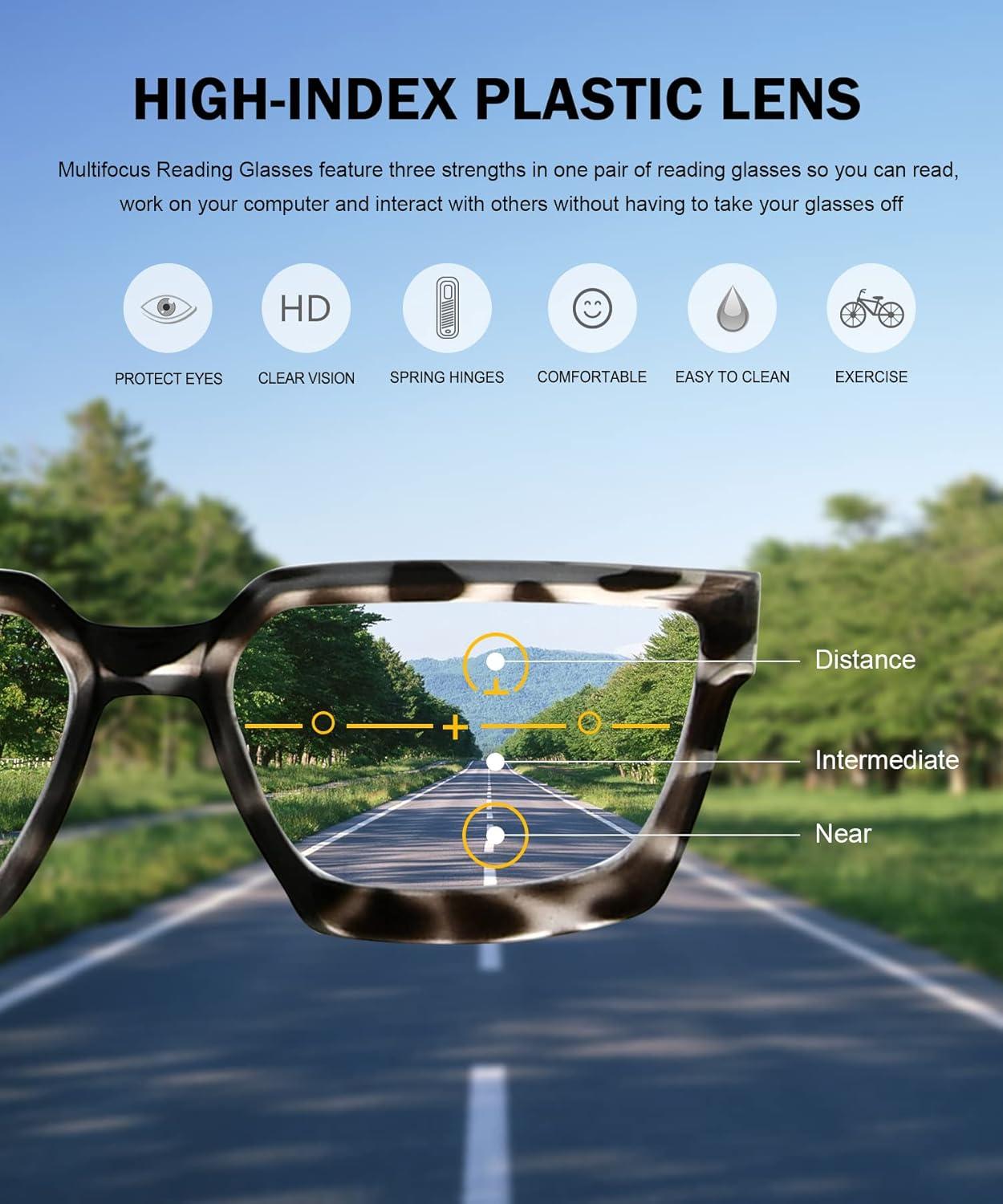 imageEyekepper Multifocus Progressive Computer Readers Women  Noline Trifocal Reading Glasses Blue Light Filter Oversize Frame  Tortoise 150GreyTortoise